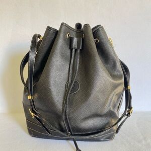 Charles Louvier Paris Black Drawstring Bucket Bag with Gold Accents